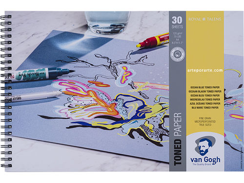 Bloc Van Gogh Toned A4 - papel azul océano GF microperforado 120gr/m2- de 30 hojas espiral